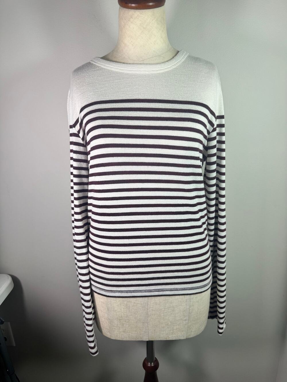 Rag & Bone Striped Brown and White Long Sleeve Top Size Large